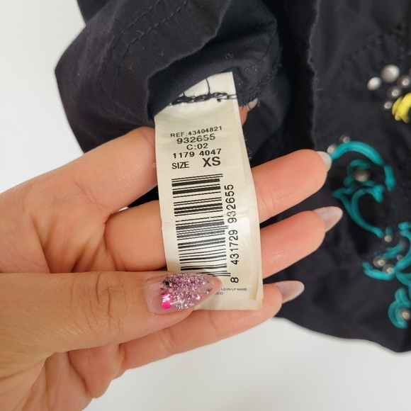 MNG Rare Graphic Rock n Roll Dancer Guitar Embroidered Studded Mini Dress XS - Picture 11 of 16